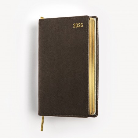 Brun exklusiv fickkalender 2026 - äkta skinn - brunt omslag