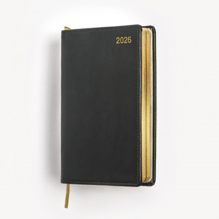 Exklusiv fickkalender 2026 - äkta skinn - klassisk modell - Sveriges mest exklusiva almanacka - svart