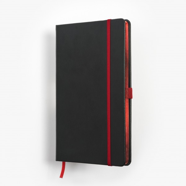 SKRIVI neutral svart och röd - exklusiv skrivbok - anteckningsbok - rött snitt - många detaljer