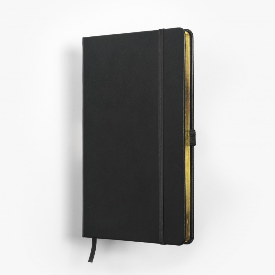 SKRIVI neutral svart och guld - exklusiv skrivbok - anteckningsbok - guldsnitt - många detaljer