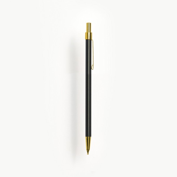 Penna i metall till fickkalender - med gulddetaljer - refill till din kalender - 12,5 cm lång